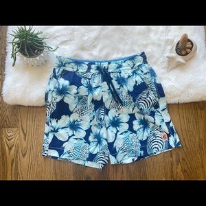 Tommy Bahama Swim Trunks Hawaiian Floral Angel Fish Print Mens M Pocket Hole GUC